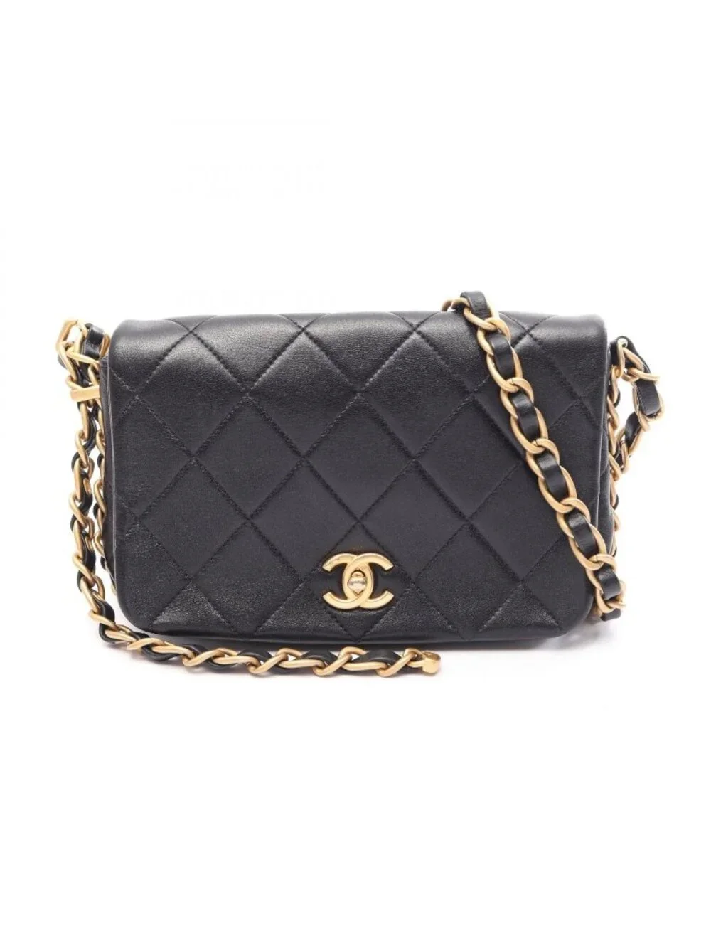 Chanel Shoulder Bag Quilted Black Leather Chain